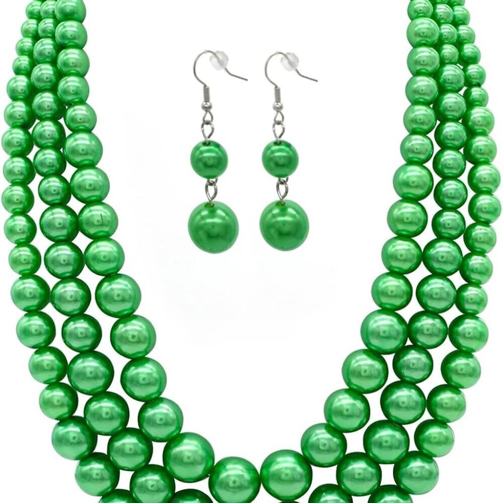 Three Layer Faux Pearl Necklace Set for Women Multi Strand Elegant Costume Jewel